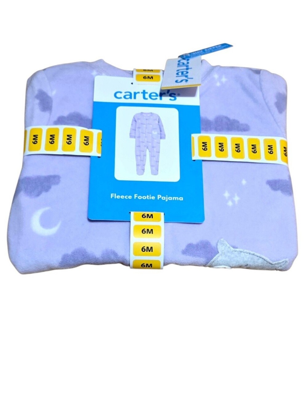 Carter's Lavender Moon Fleece Footie Pajama - 6M 2 Way Zip Owl Stars Clouds